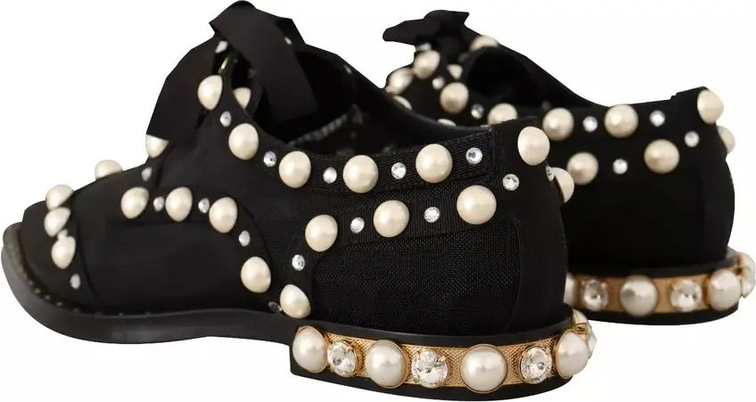 Dolce & Gabbana Qora Dantelli Zargaldoshli Rasmiy Flat Shoes