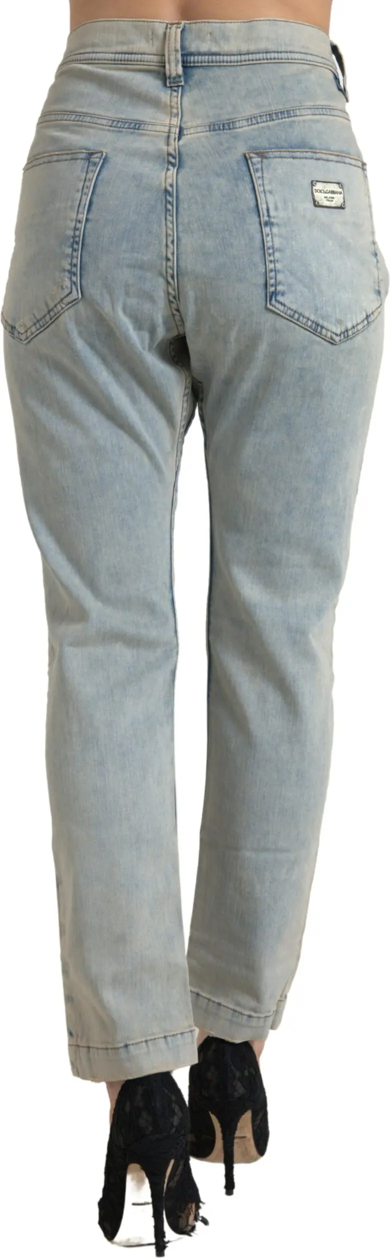 Blue Washed Cotton Mid Waist Skinny Jeans