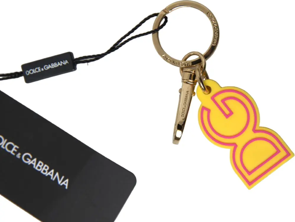 Keychain Dolce & Gabbana Yellow Rubber DG Logo Gold Brass Metal Keyring Keychain
