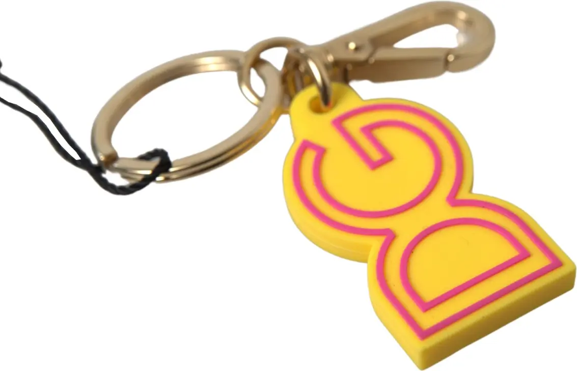 Keychain Dolce & Gabbana Yellow Rubber DG Logo Gold Brass Metal Keyring Keychain