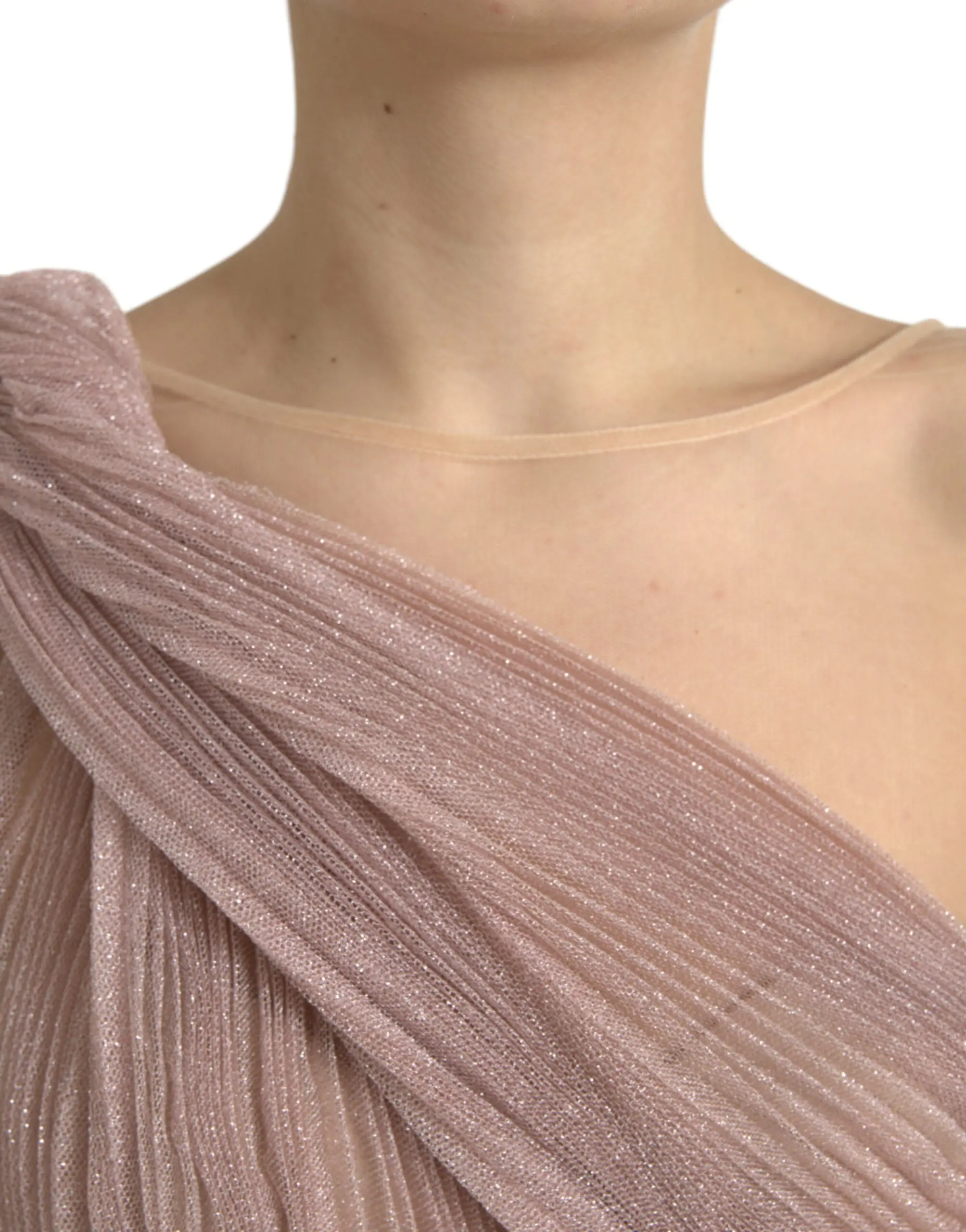 Dress Dolce & Gabbana Light Lilac Pleated Lame Tulle One Shoulder Dress