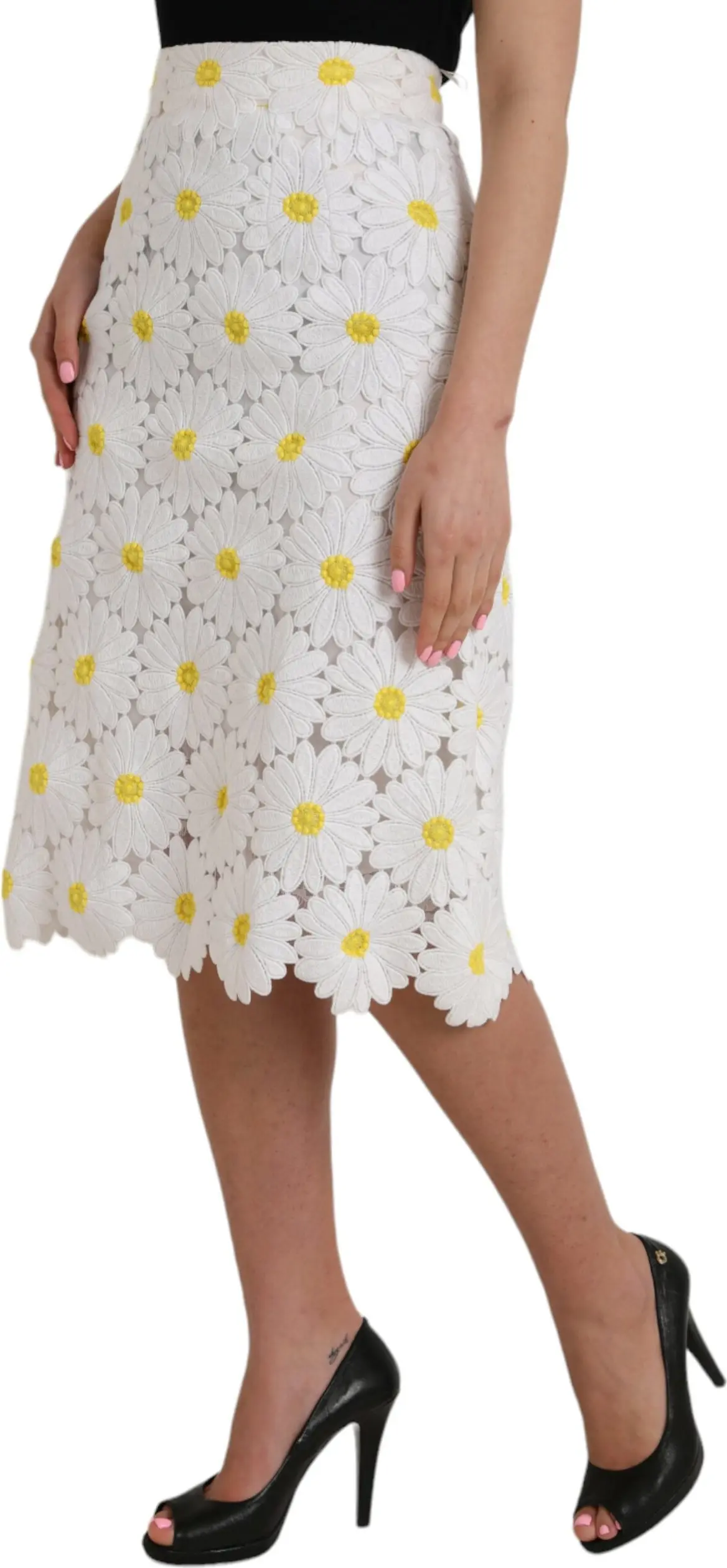 Oq gul bosma, qalam uslubidagi dantel yubka Dolce & Gabbana