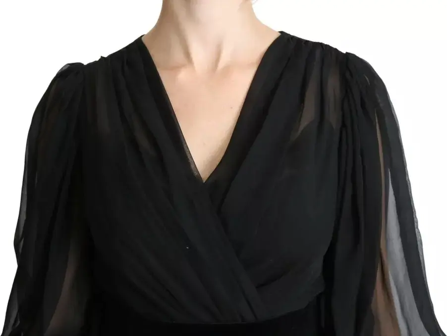 Black Mesh Pleated Mini Silk Blend Dress by Dolce & Gabbana