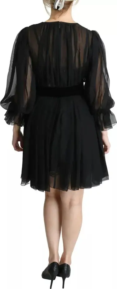 Black Mesh Pleated Mini Silk Blend Dress by Dolce & Gabbana