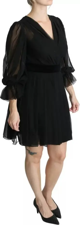 Black Mesh Pleated Mini Silk Blend Dress by Dolce & Gabbana