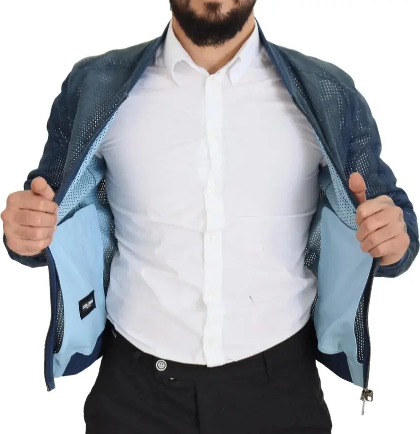 Blue Leather Perforated Full Zip Jacket Dolce & Gabbana