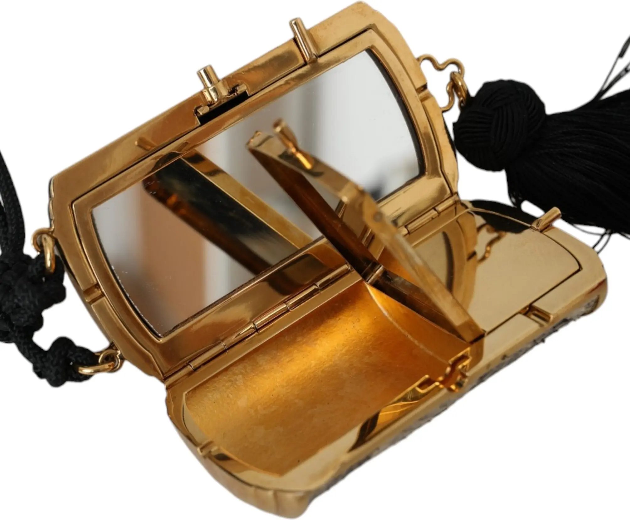 Bag Dolce & Gabbana Beige Exotic Leather Mini Mirror Tassel Make Up Holder Bag