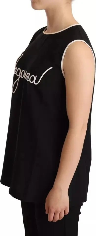 Black Silk Eleganza Print Sleeveless Tank Top Dolce & Gabbana