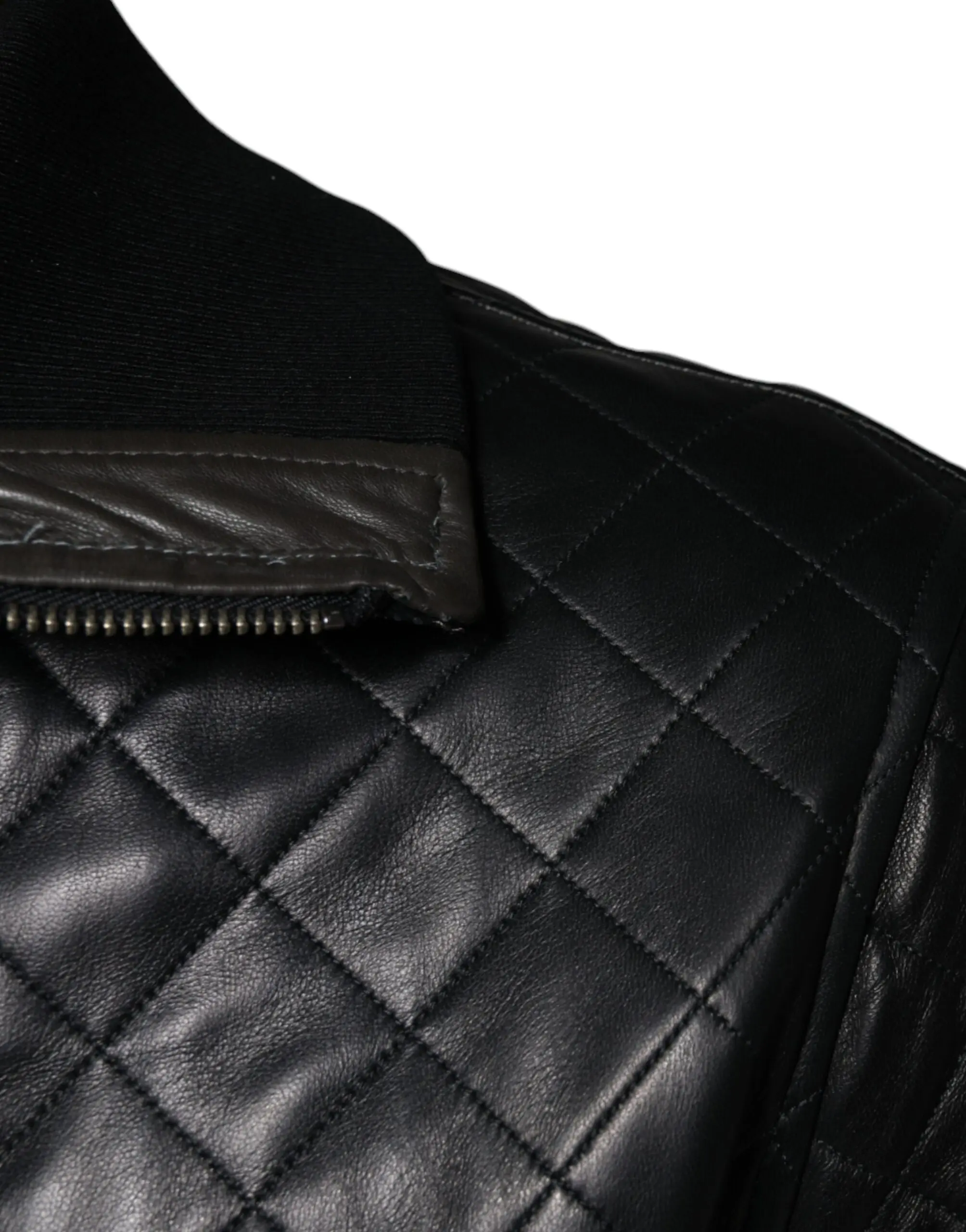 Black Calf Leather Quilted Full Zip Jacket Dolce & Gabbana