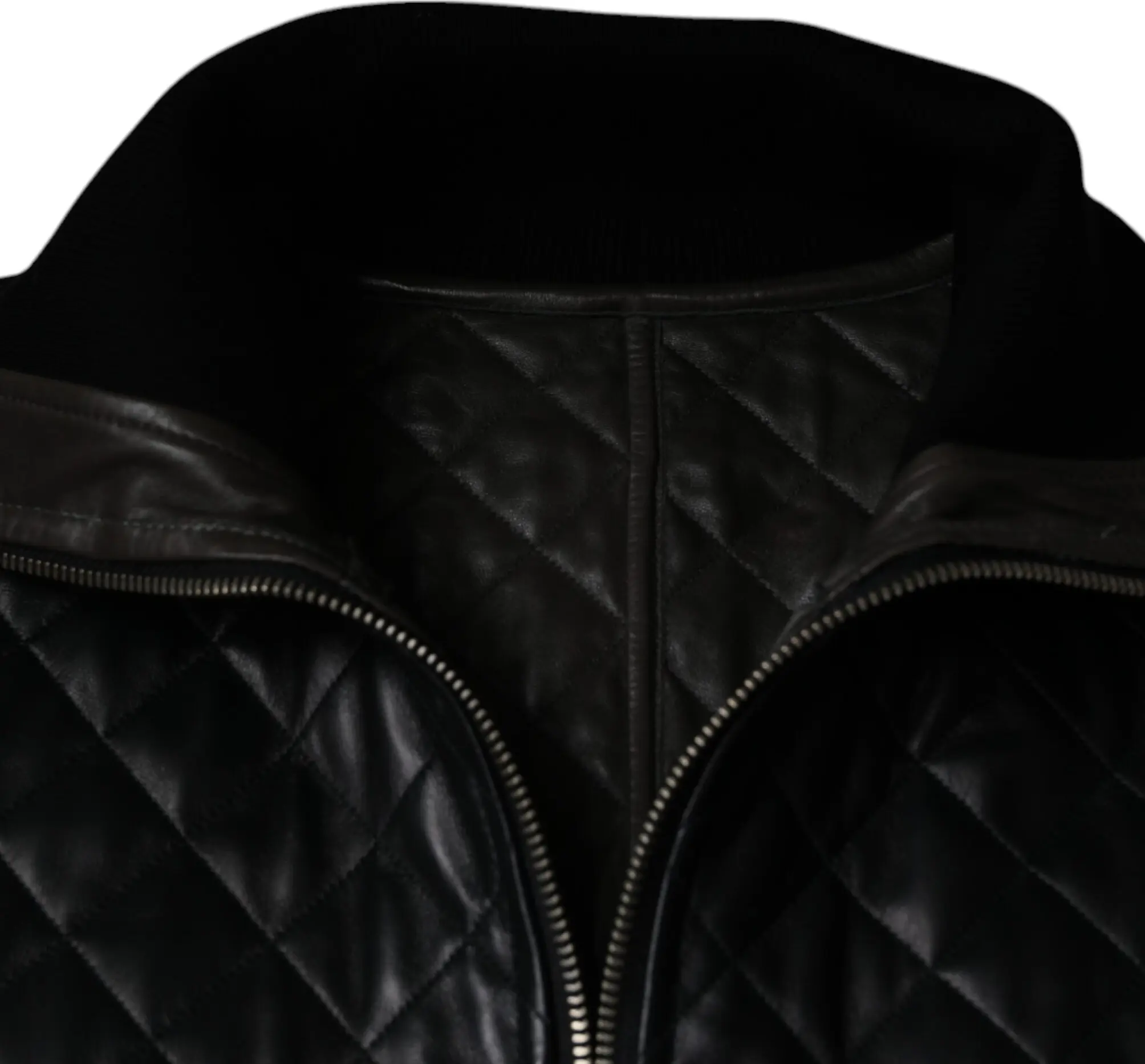 Black Calf Leather Quilted Full Zip Jacket Dolce & Gabbana