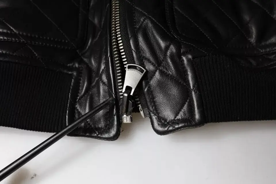 Black Calf Leather Quilted Full Zip Jacket Dolce & Gabbana