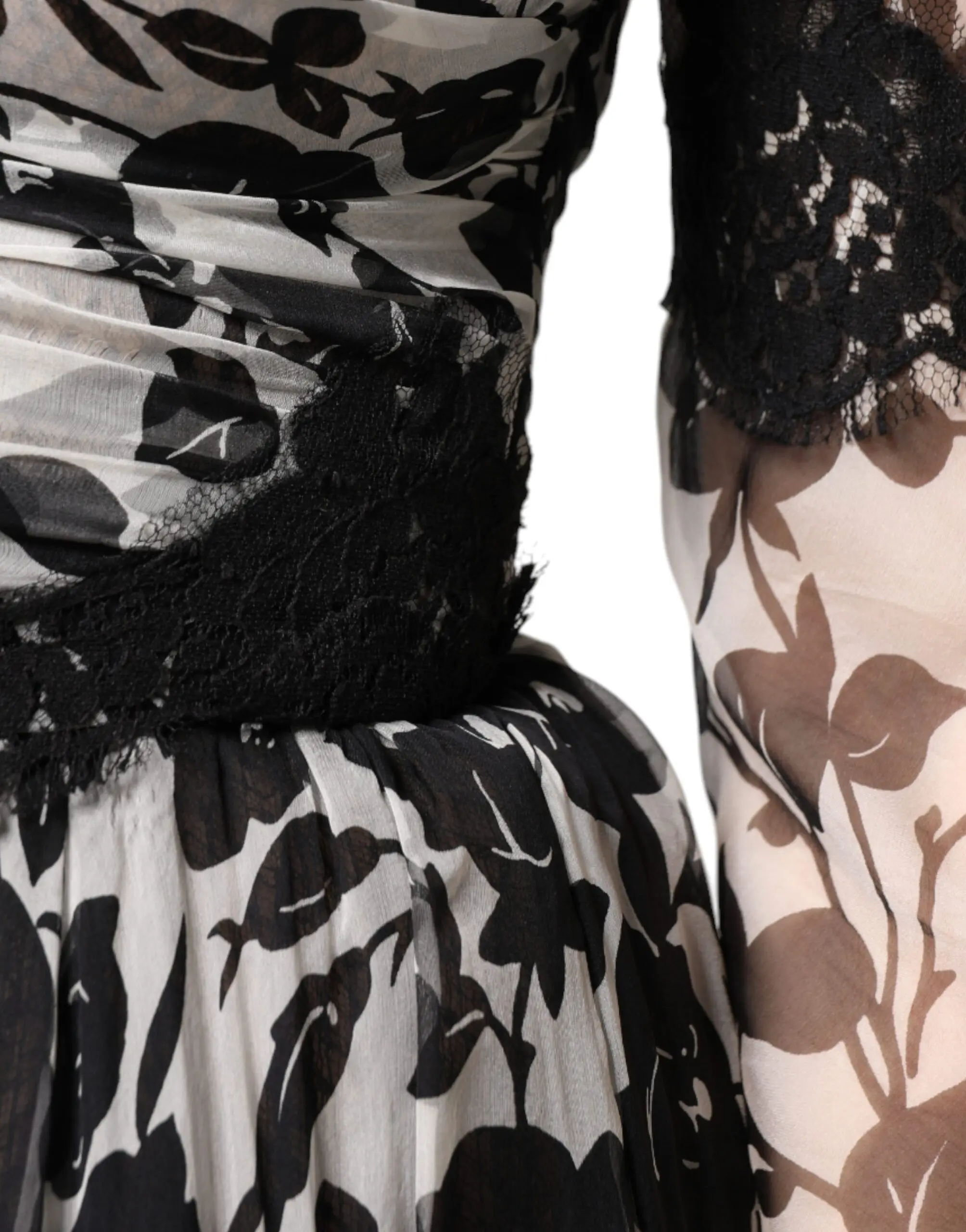 Dolce & Gabbana Черное шелковое платье макси с цветочным кружевом Ricamo