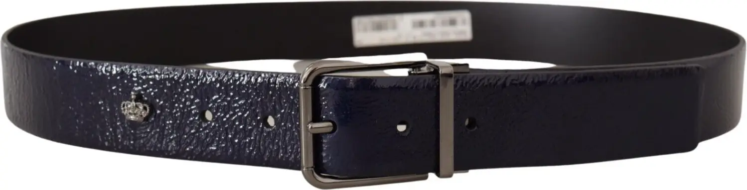 Belte Dolce & Gabbana Moviy patentli charm Vernice Silver Logotipli Ikona Kemer