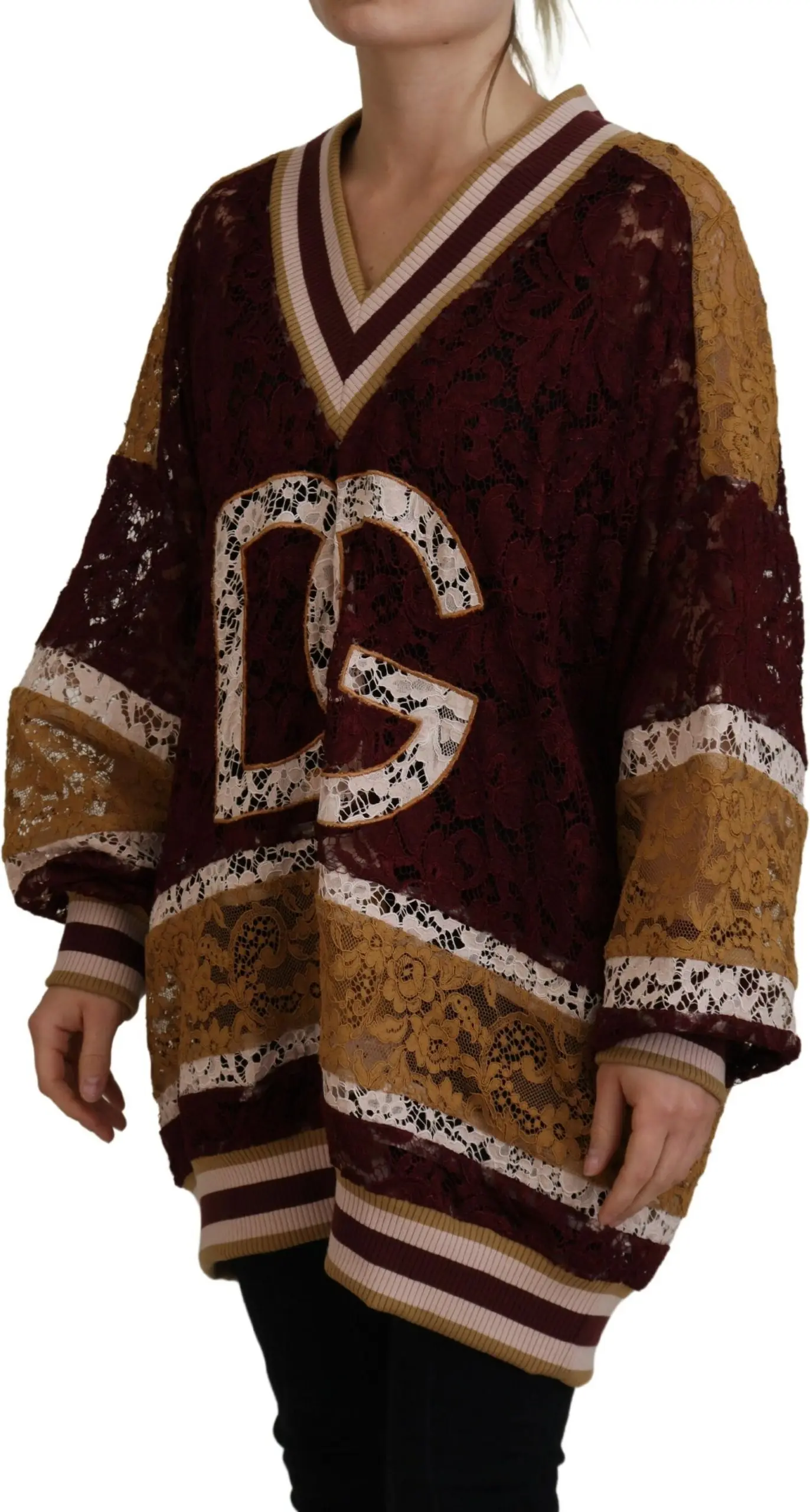 Dolce & Gabbana ko'p rangli dantelli V-bo'yinli sviter