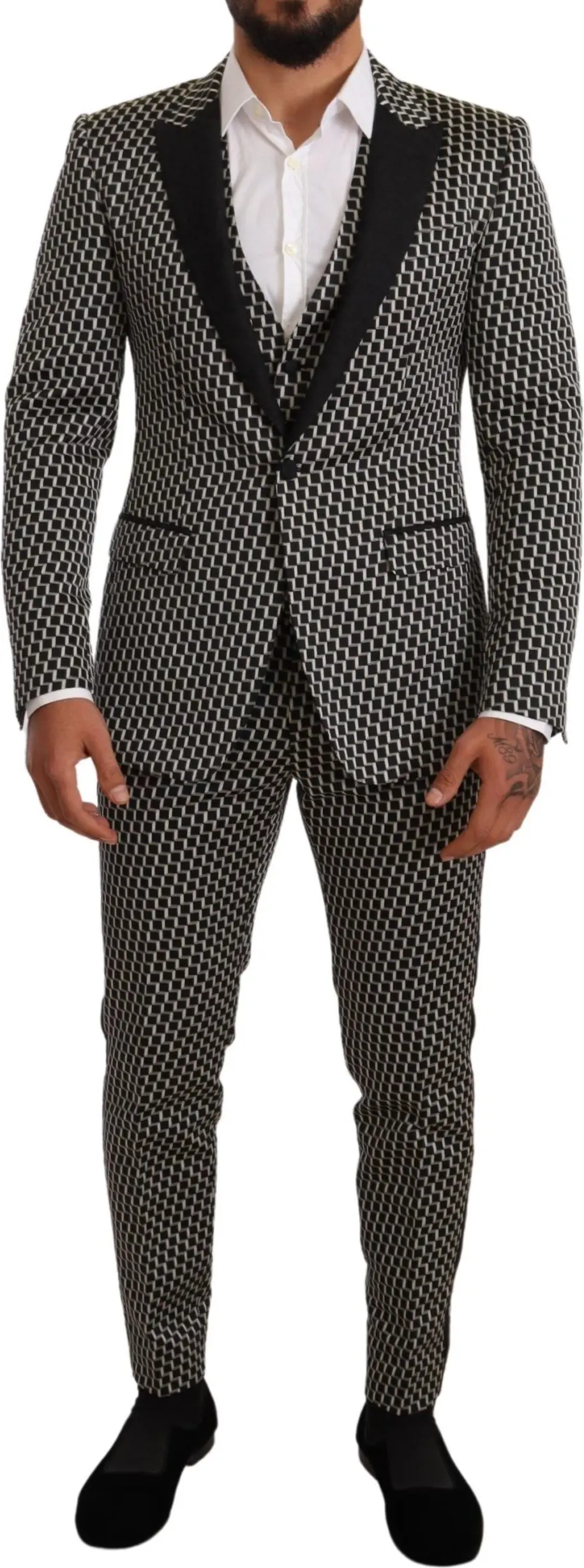 MARTINI Black White Check 3 Piece Set Suit