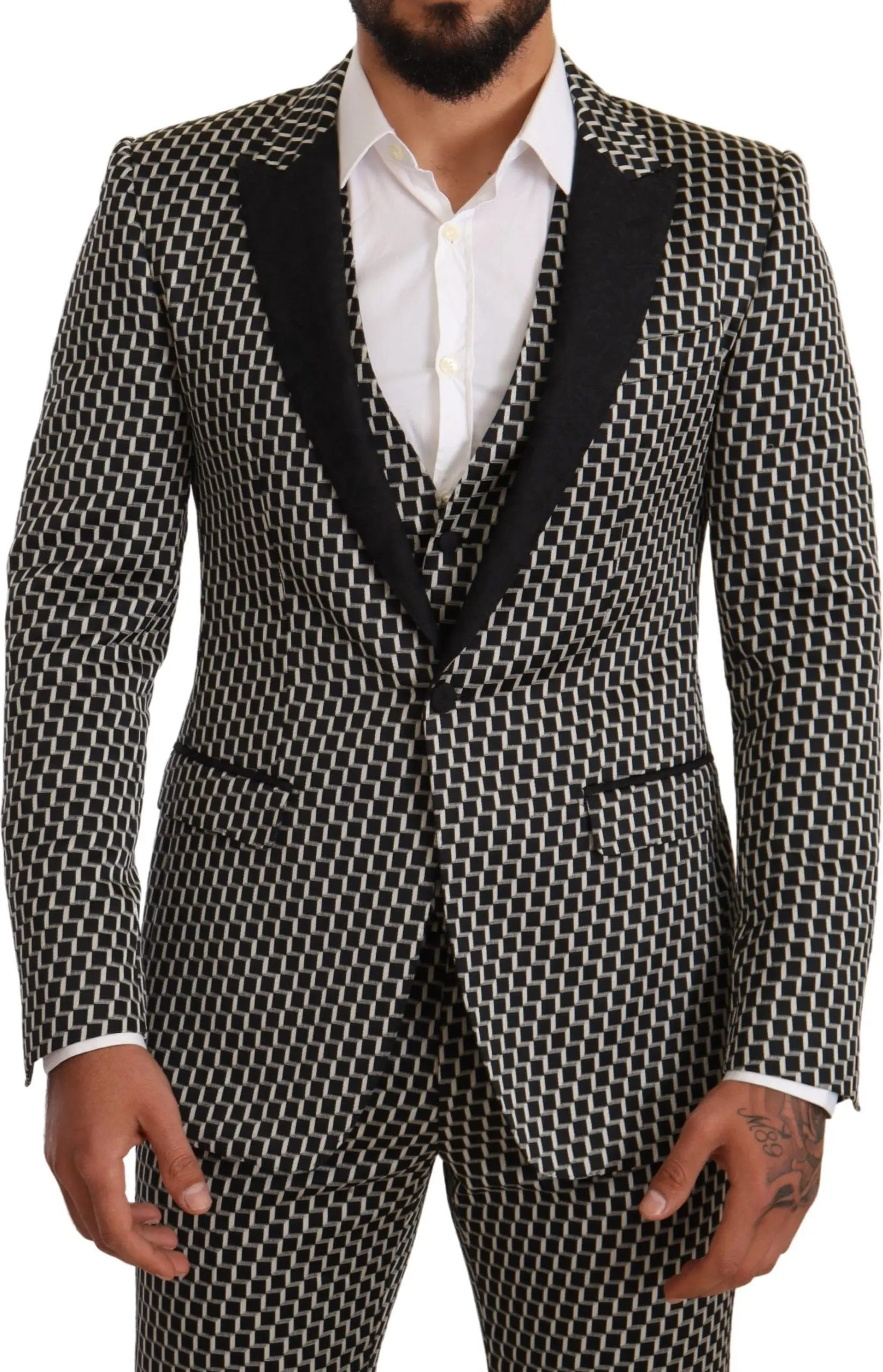 MARTINI Black White Check 3 Piece Set Suit