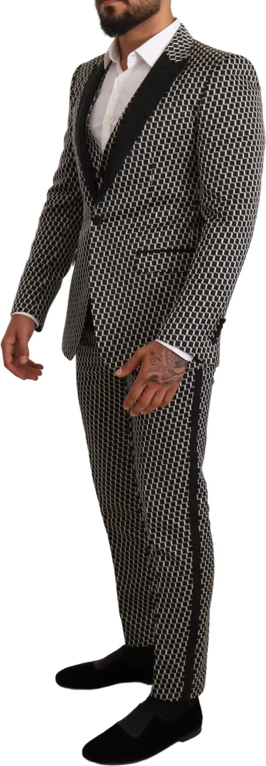 MARTINI Black White Check 3 Piece Set Suit