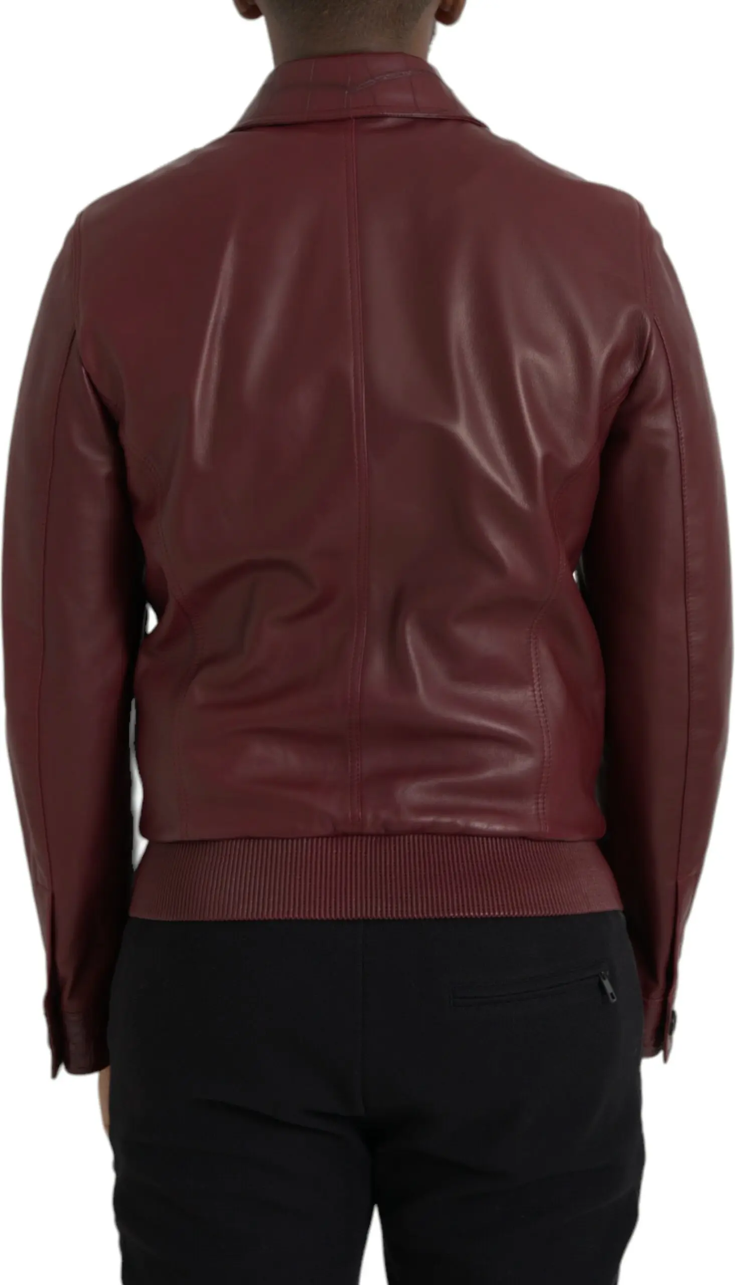 Maroon Exotic Leather Zip Biker Coat Jacket Dolce & Gabbana