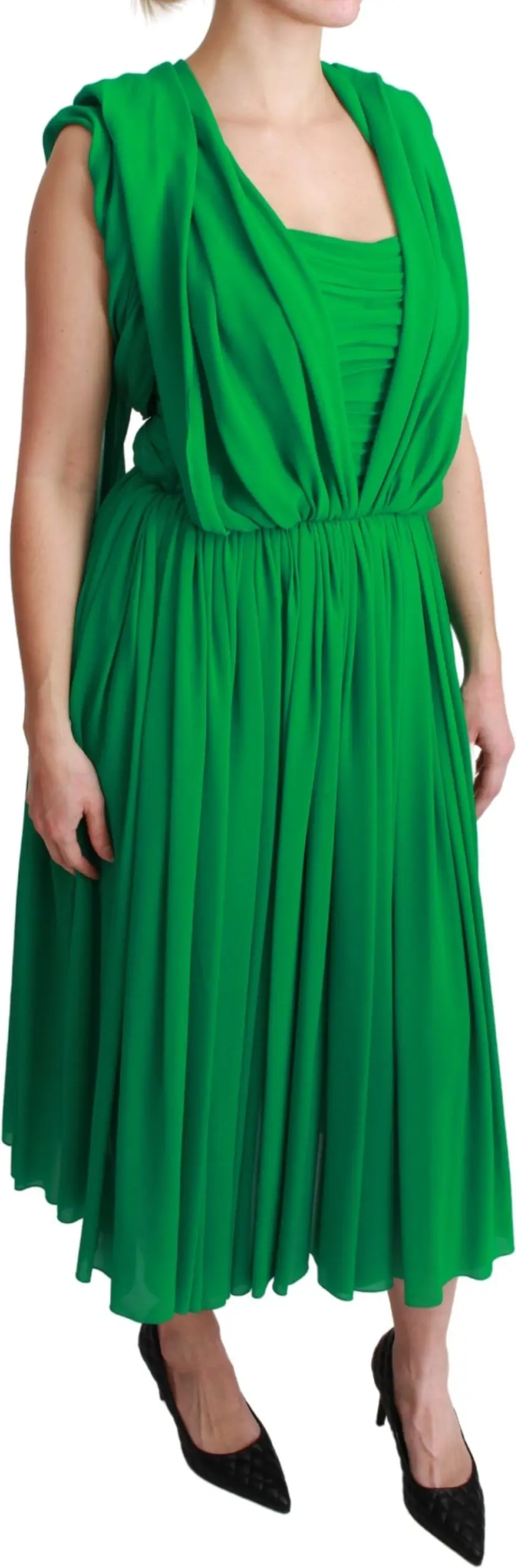 100% Ipak Yosh Kiyim Dolce & Gabbana bez Yengli va Qatlama Maxi Kiyimi