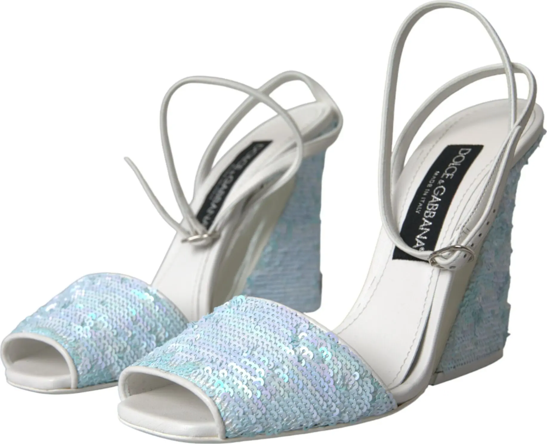 Босоножки Dolce & Gabbana Light Blue с пайетками на ремешке вокруг щиколотки