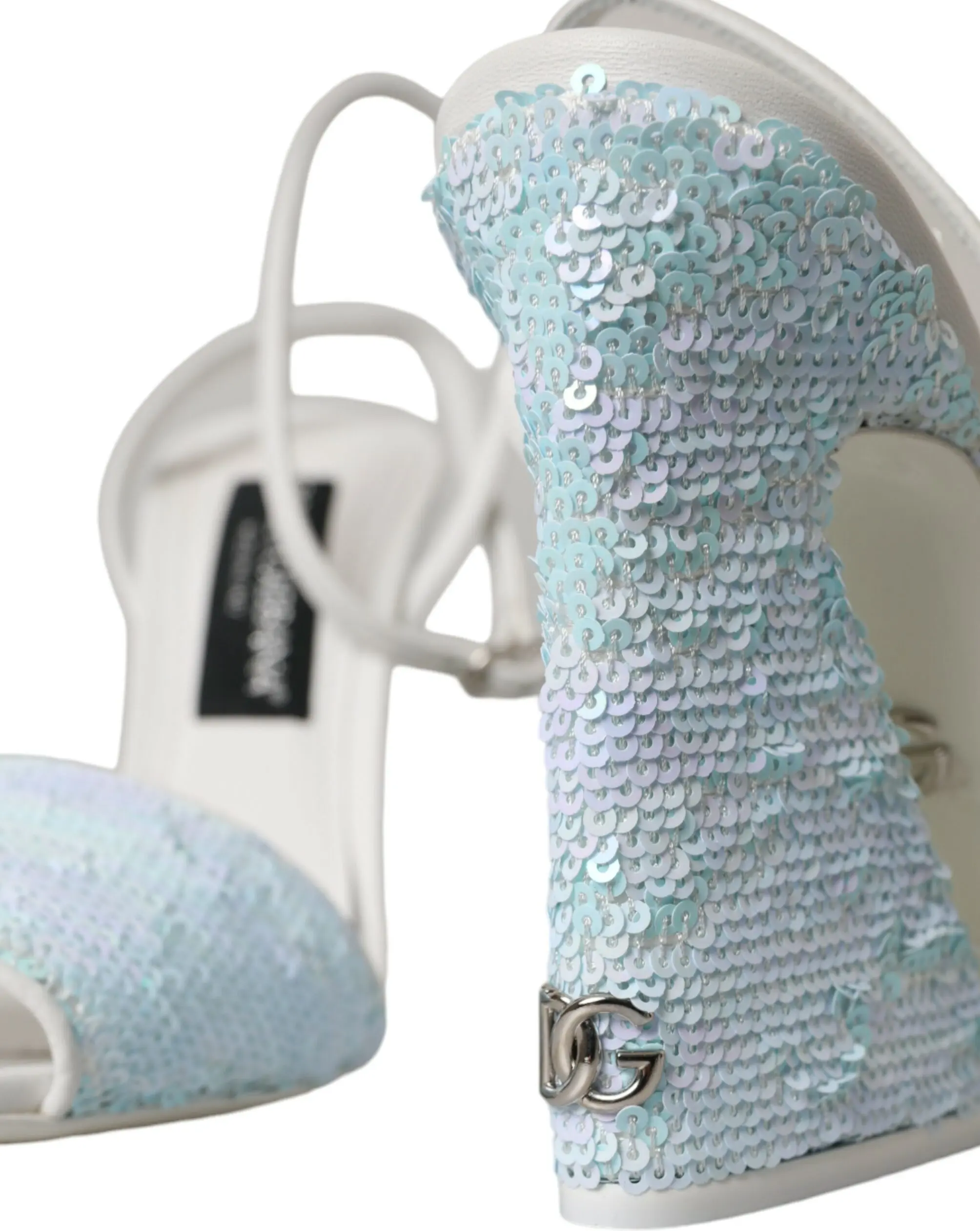 Босоножки Dolce & Gabbana Light Blue с пайетками на ремешке вокруг щиколотки