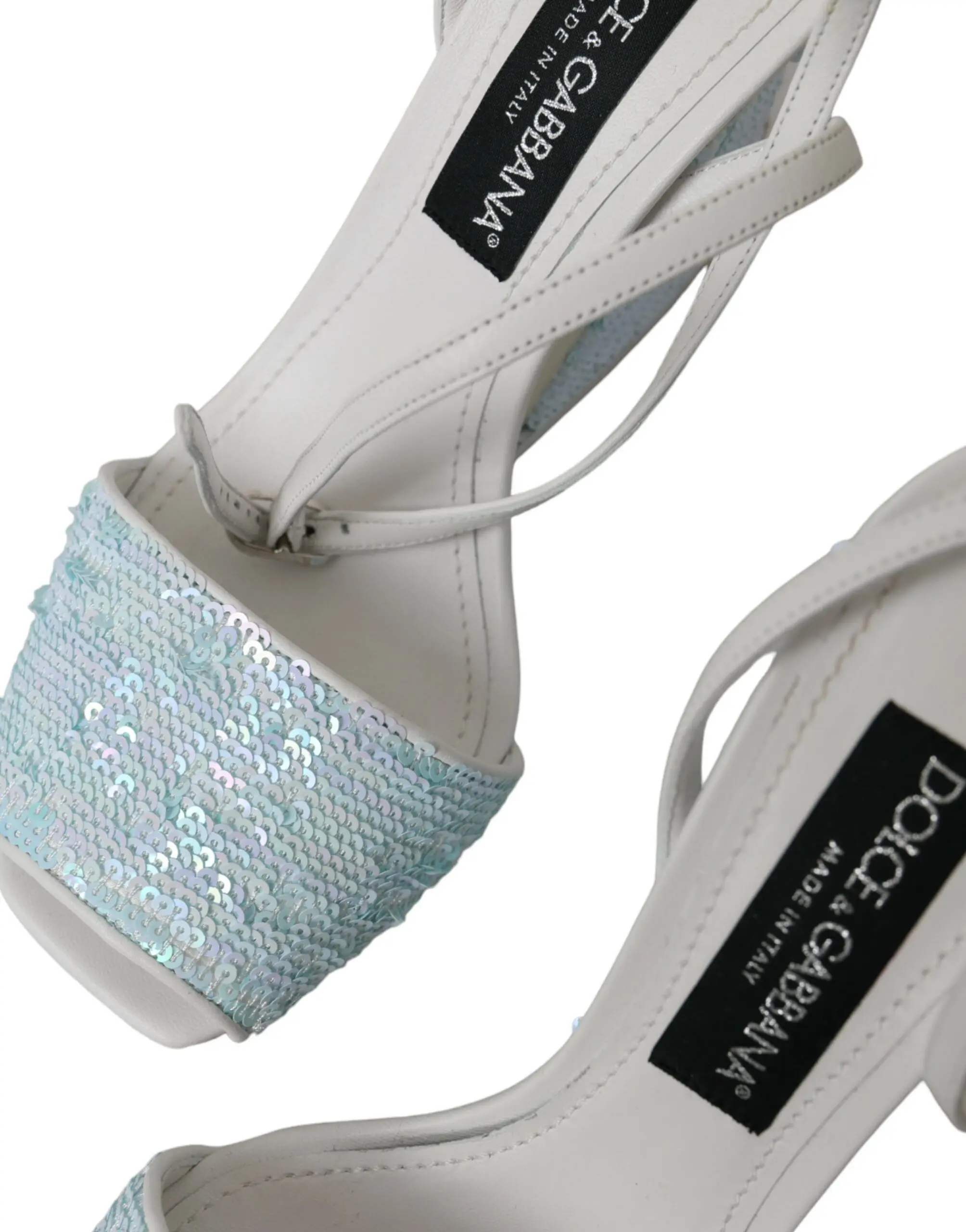 Босоножки Dolce & Gabbana Light Blue с пайетками на ремешке вокруг щиколотки