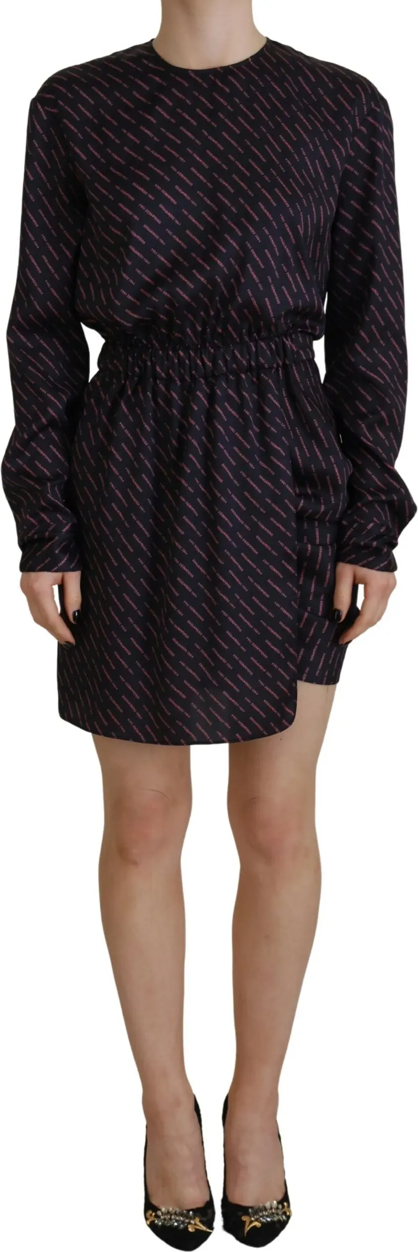 Black Logo Print Long Sleeves A-line Mini Dress Dsquared2