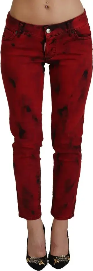 Red Low Waist Cotton Stretch Skinny Pants Dsquared2