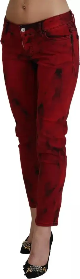 Red Low Waist Cotton Stretch Skinny Pants Dsquared2