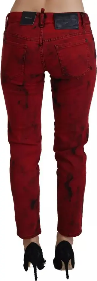 Red Low Waist Cotton Stretch Skinny Pants Dsquared2