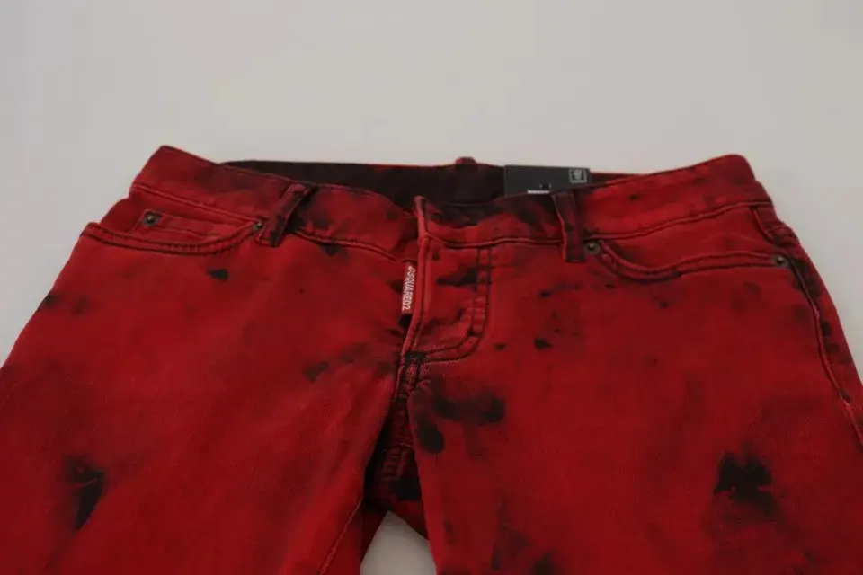Red Low Waist Cotton Stretch Skinny Pants Dsquared2