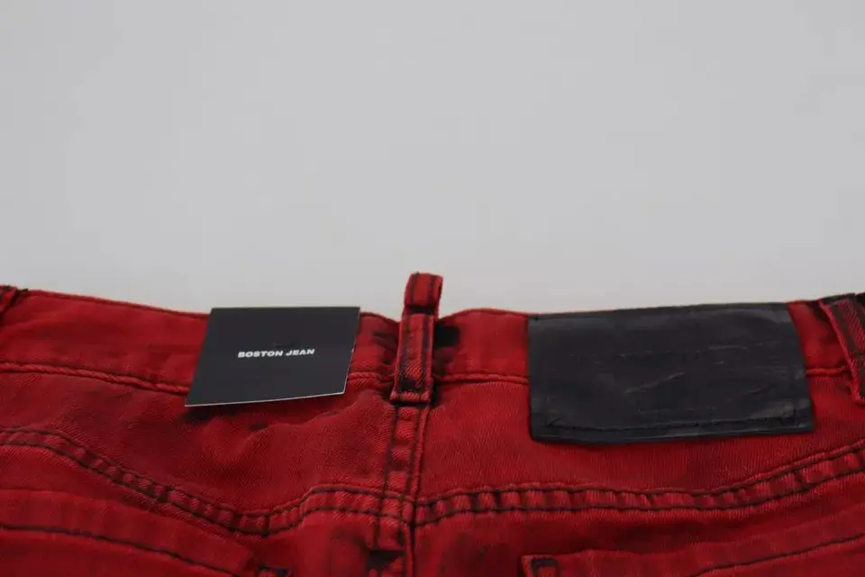 Red Low Waist Cotton Stretch Skinny Pants Dsquared2