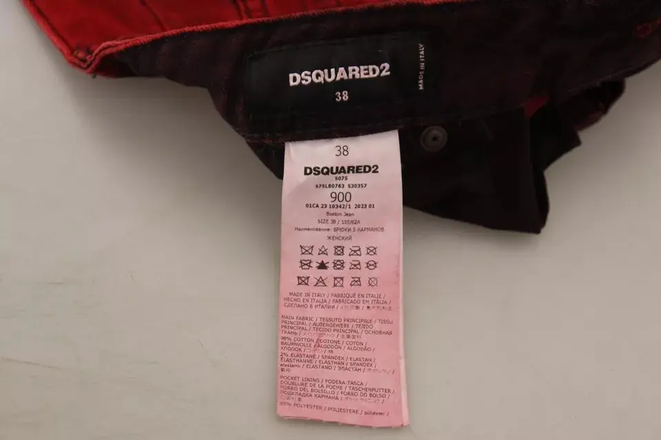 Red Low Waist Cotton Stretch Skinny Pants Dsquared2