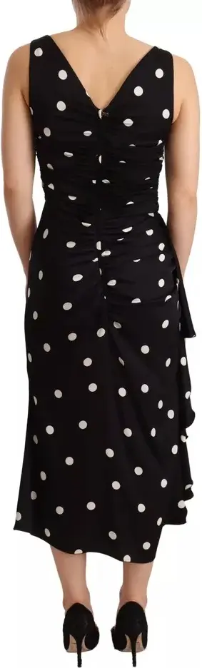 Dolce & Gabbana ko'ylagi - Qora ipak nuqtalangan V-bo'yinli shet midi ko'ylak