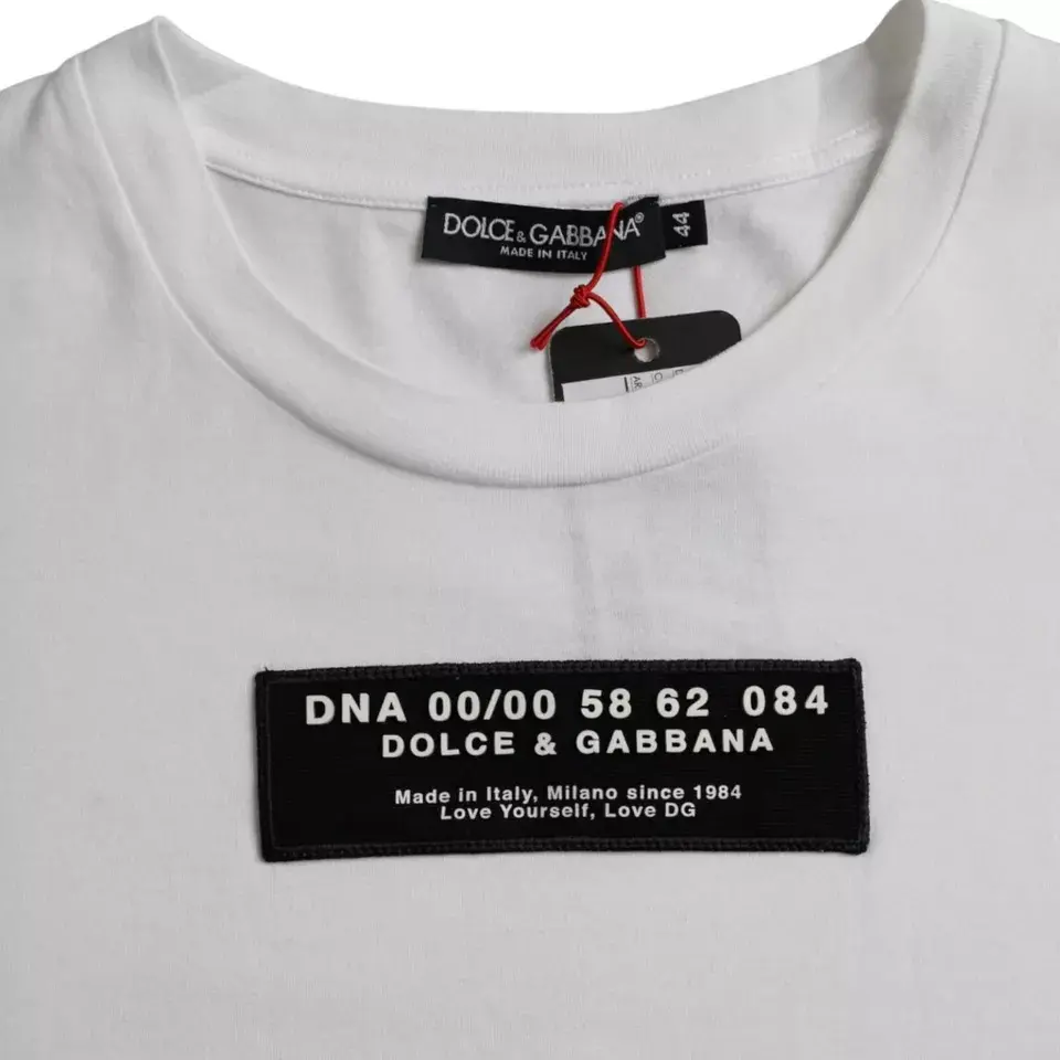 Футболка Dolce & Gabbana Белая хлопковая футболка с аппликацией DG для мужчин Повседневная