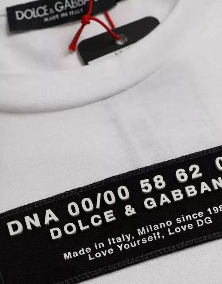 Футболка Dolce & Gabbana Белая хлопковая футболка с аппликацией DG для мужчин Повседневная