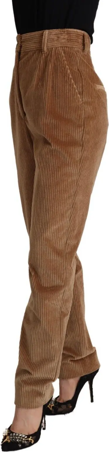 Brown Cotton Corduroy High Waist Skinny Pants Dolce & Gabbana