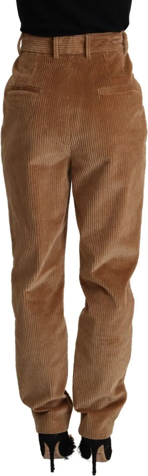 Brown Cotton Corduroy High Waist Skinny Pants Dolce & Gabbana