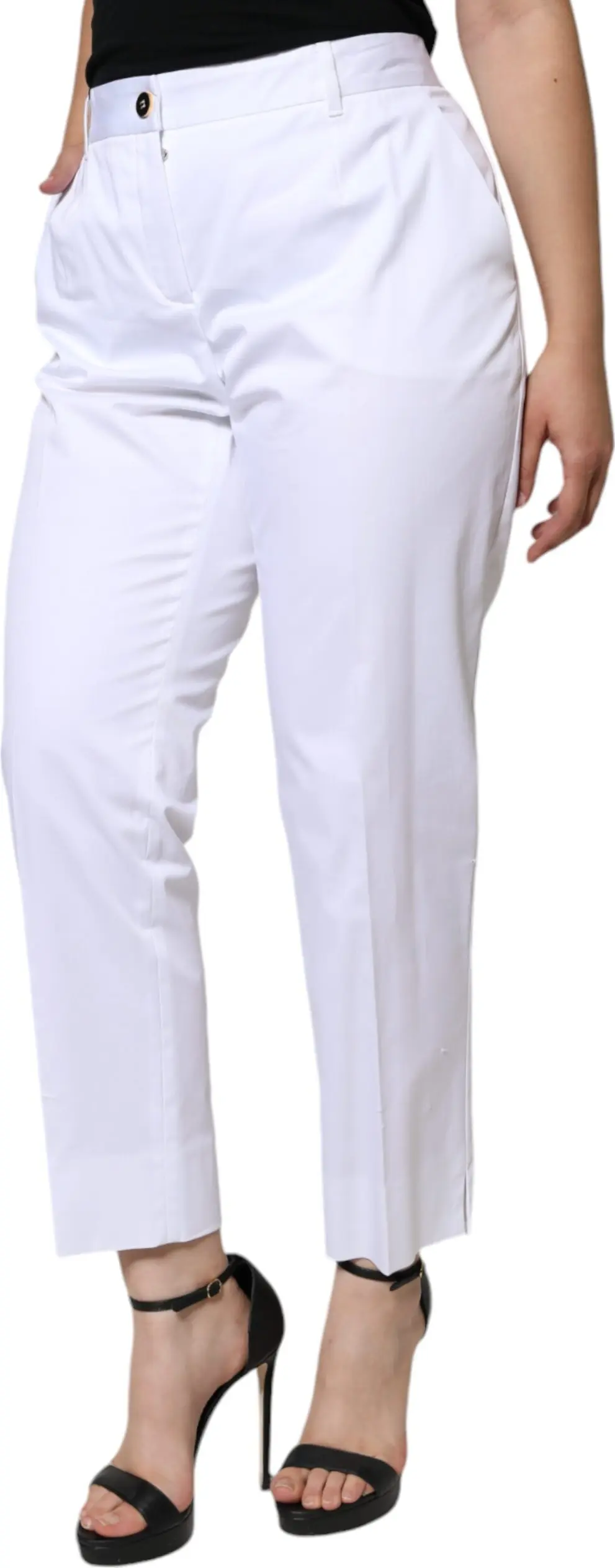 White Cotton Mid Waist Tapered Denim Jeans