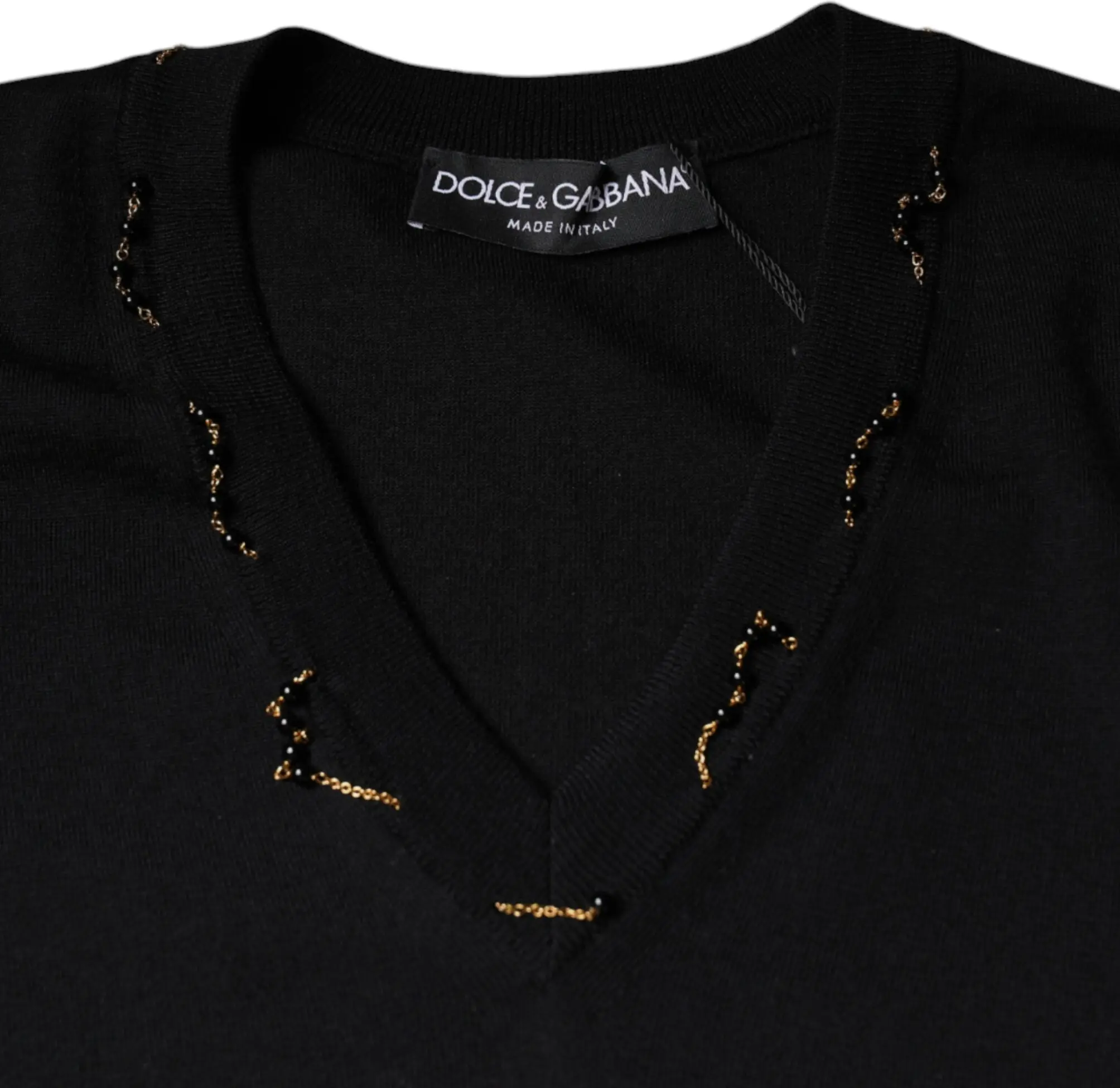 Dolce & Gabbana'dan qora bezakli V-boʻyinli sviter