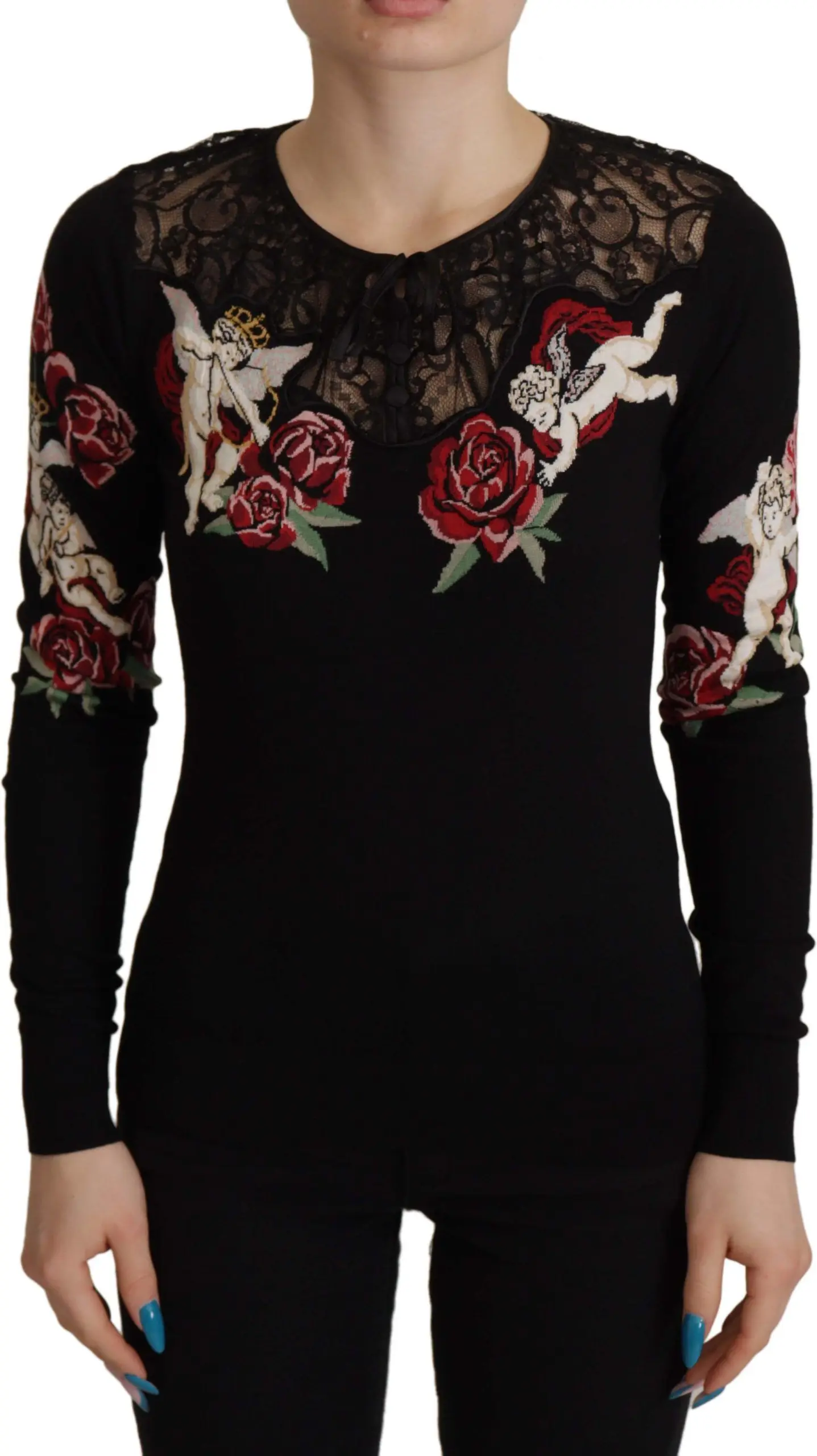 Jilet Dolce & Gabbana Black Lace Angel Roses Cardigan Sweater