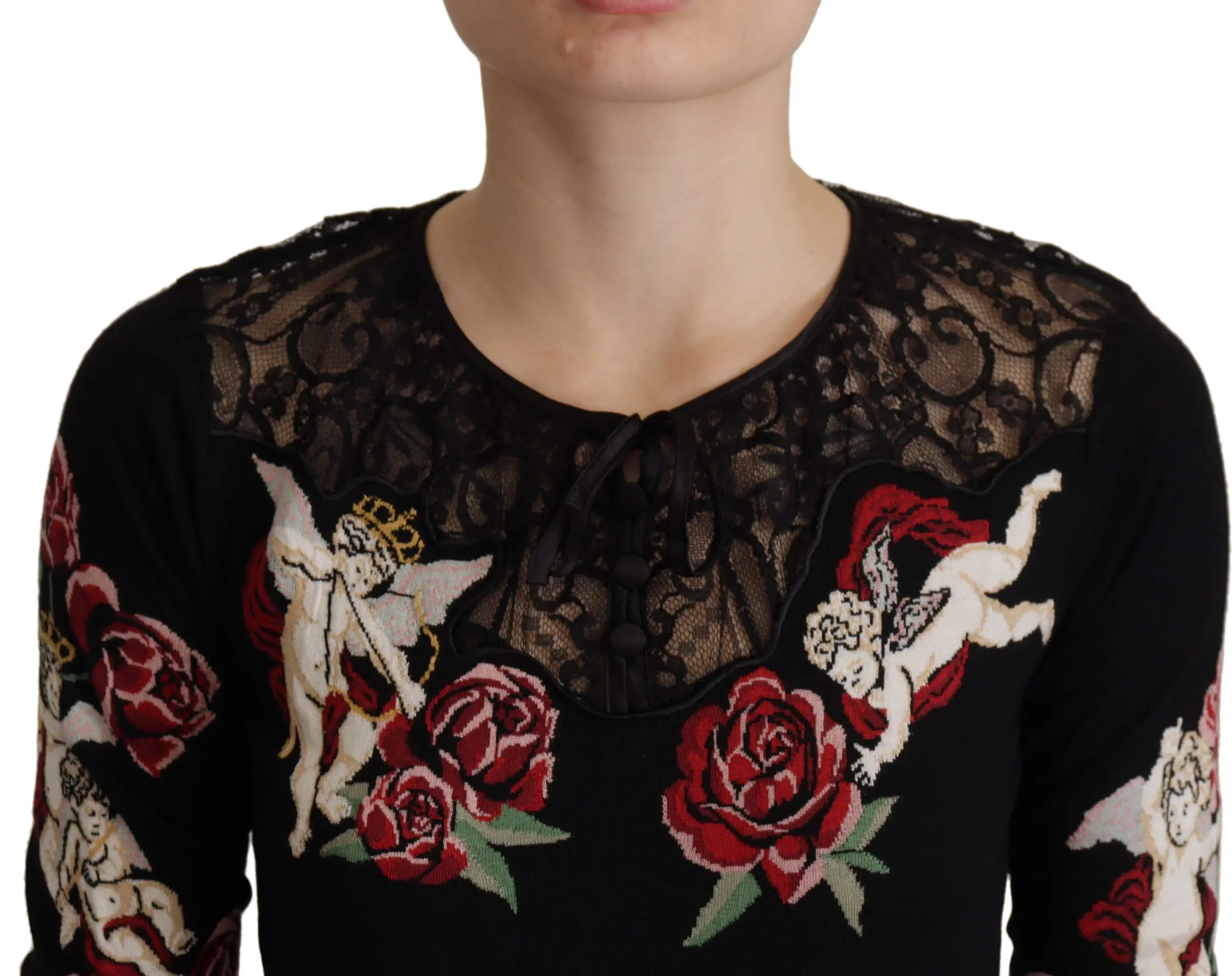 Кардиган Dolce & Gabbana Черный Кружевной Кардиган с Ангелами и Розами