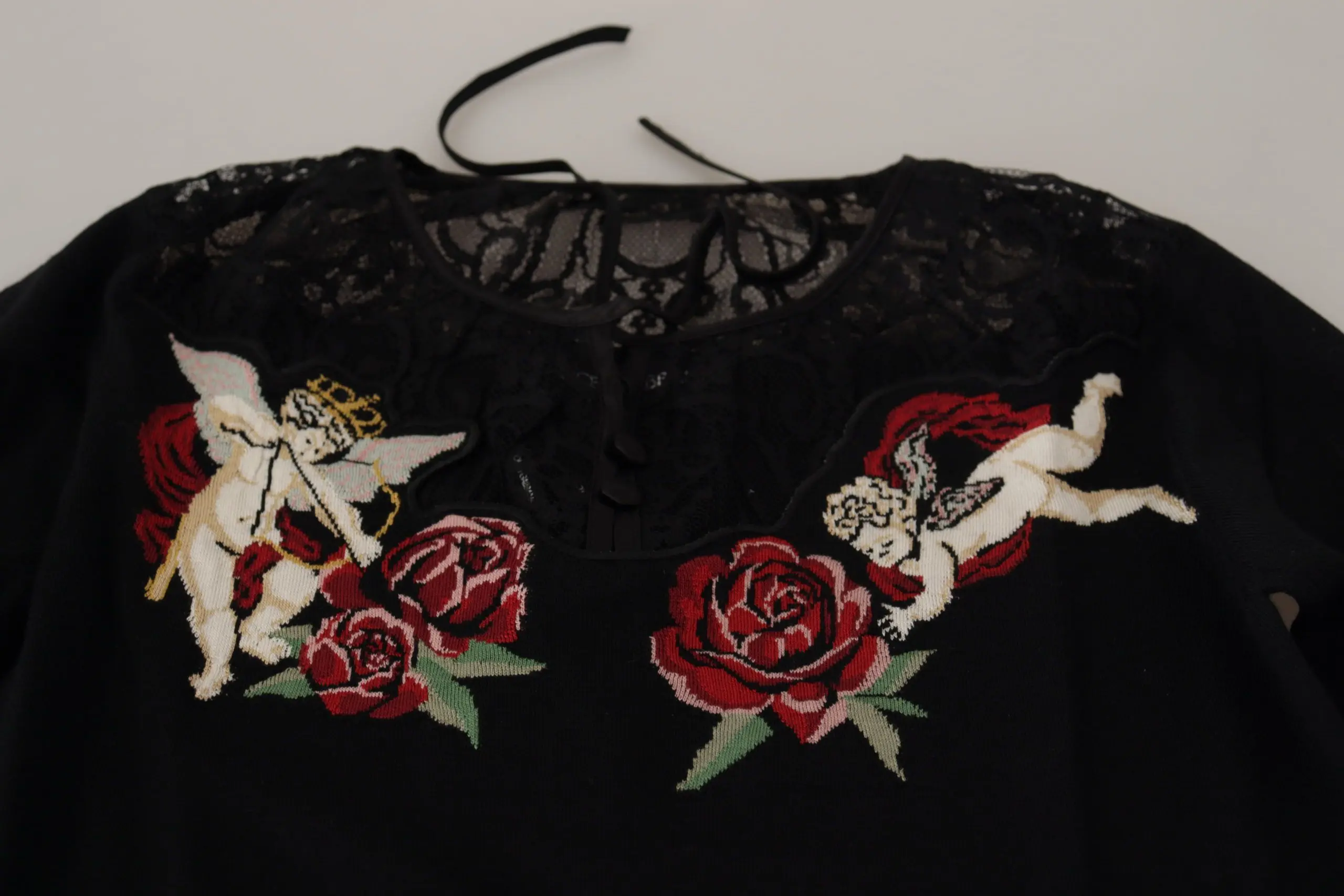 Кардиган Dolce & Gabbana Черный Кружевной Кардиган с Ангелами и Розами
