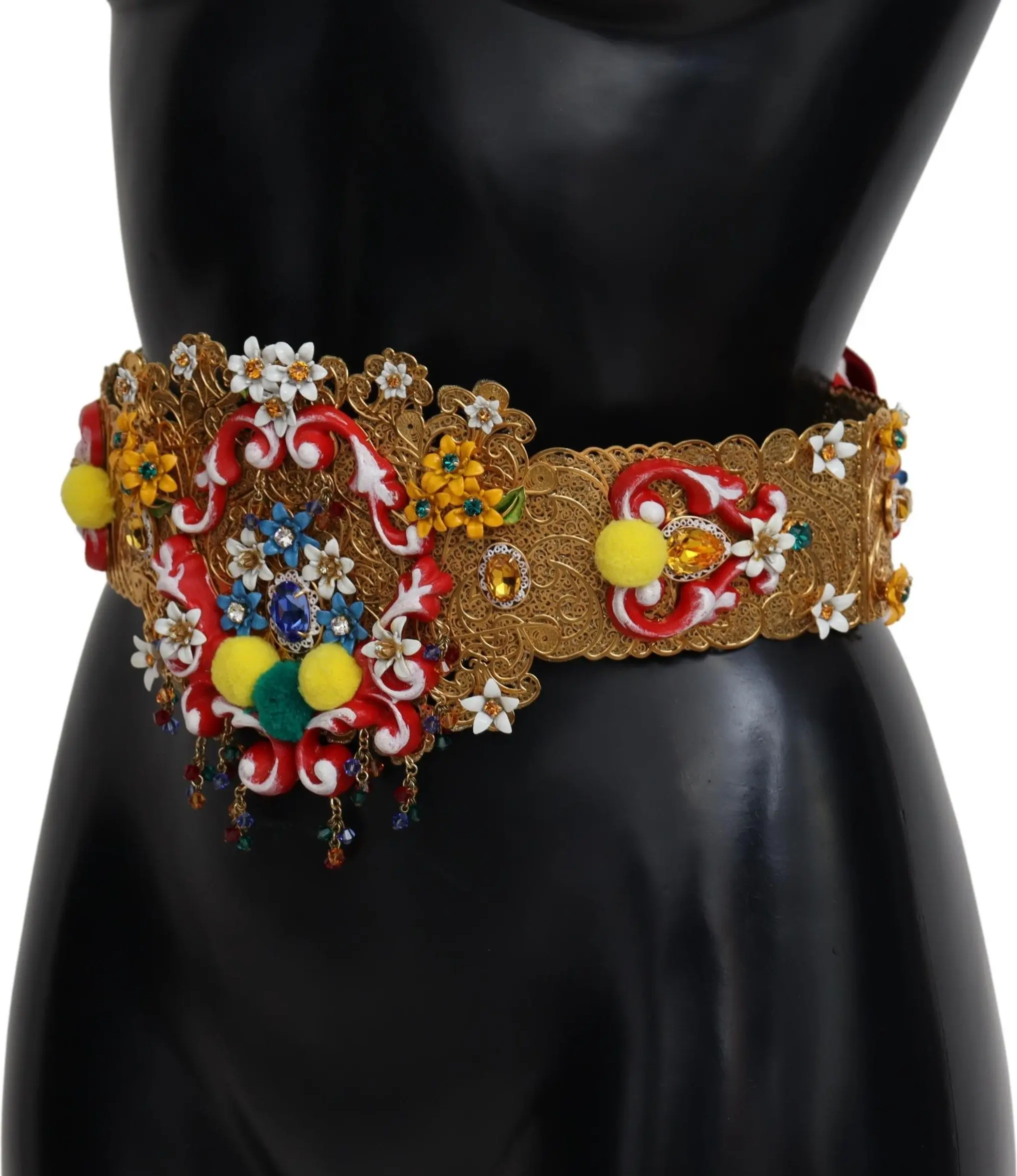 Ремень Dolce & Gabbana с вышивкой в виде цветов и кристаллами, широкий поясной ремень