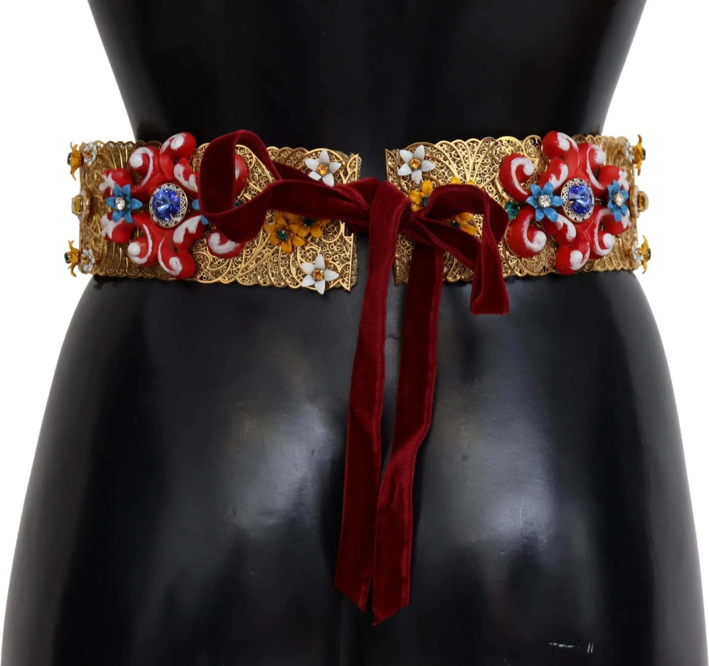 Ремень Dolce & Gabbana с вышивкой в виде цветов и кристаллами, широкий поясной ремень