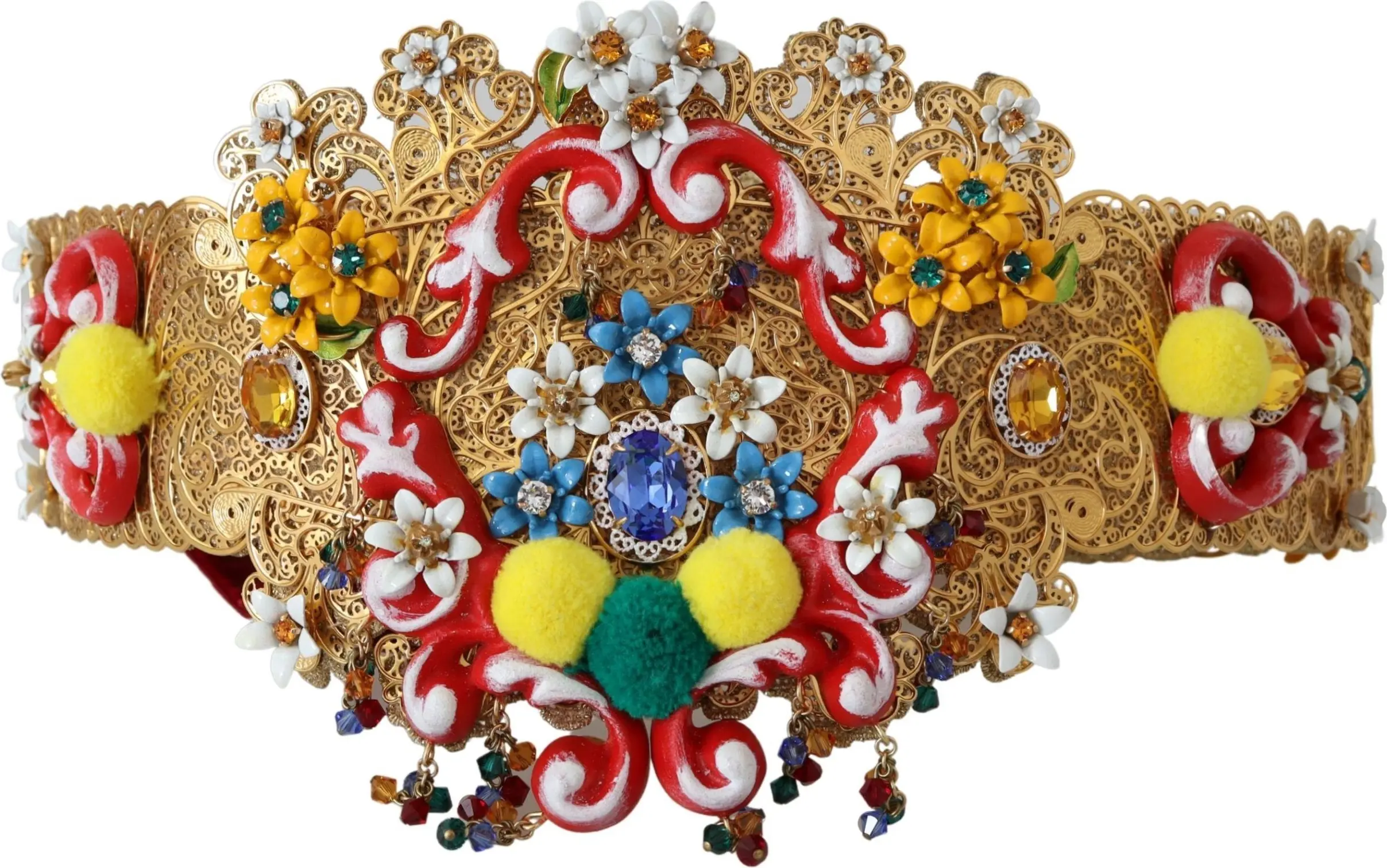 Ремень Dolce & Gabbana с вышивкой в виде цветов и кристаллами, широкий поясной ремень