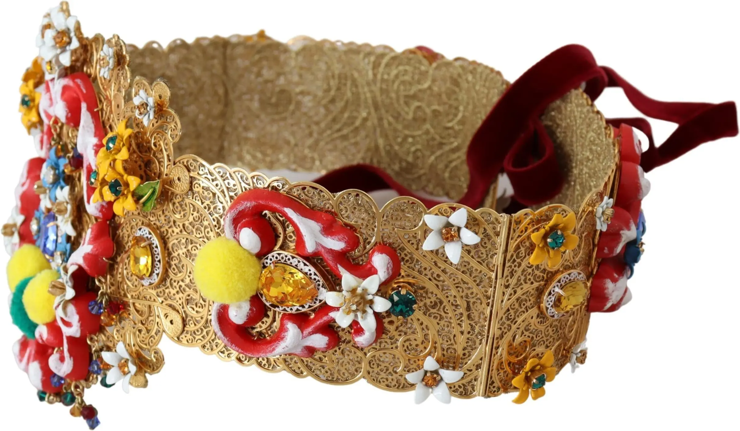 Ремень Dolce & Gabbana с вышивкой в виде цветов и кристаллами, широкий поясной ремень