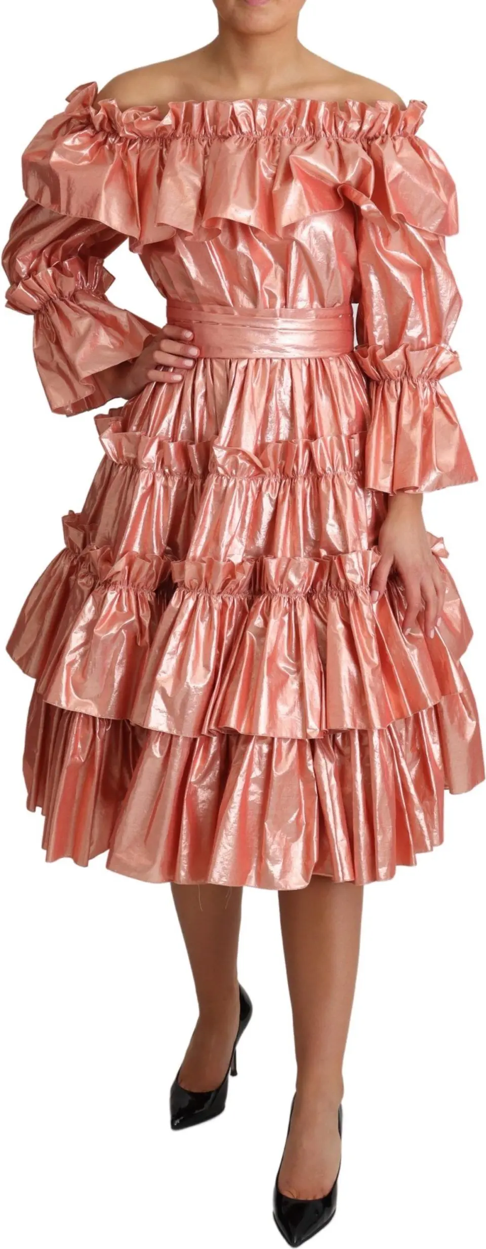 Ruffled A-line long sleeve gown Dolce & Gabbana