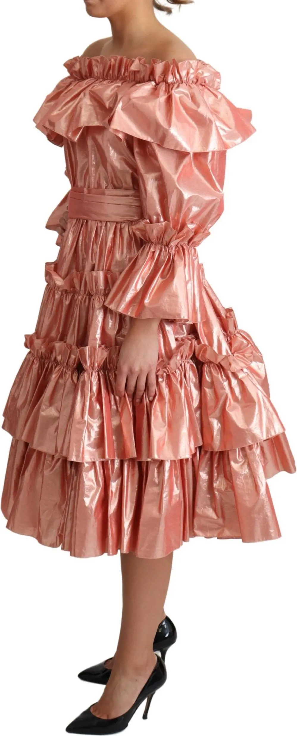 Ruffled A-line long sleeve gown Dolce & Gabbana
