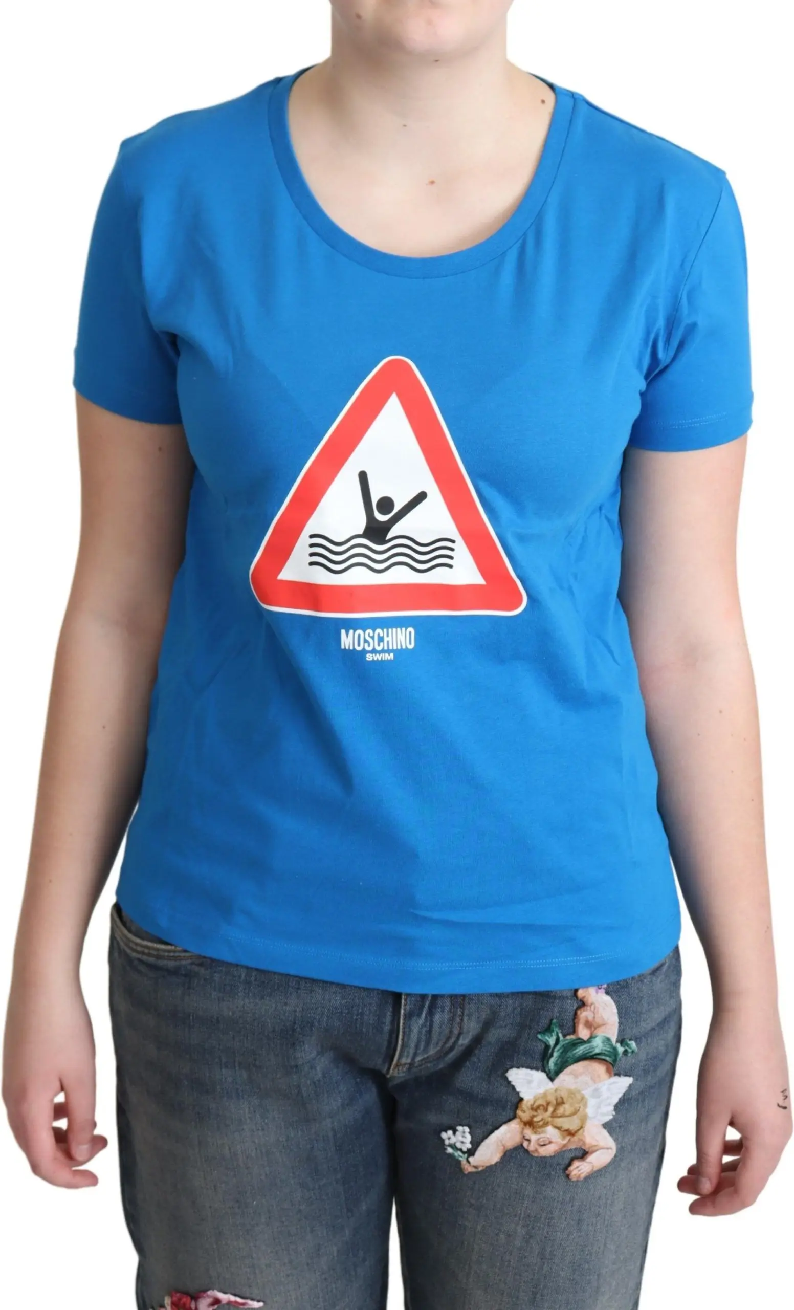 Blue Cotton Swim Graphic Triangle T-shirt Moschino